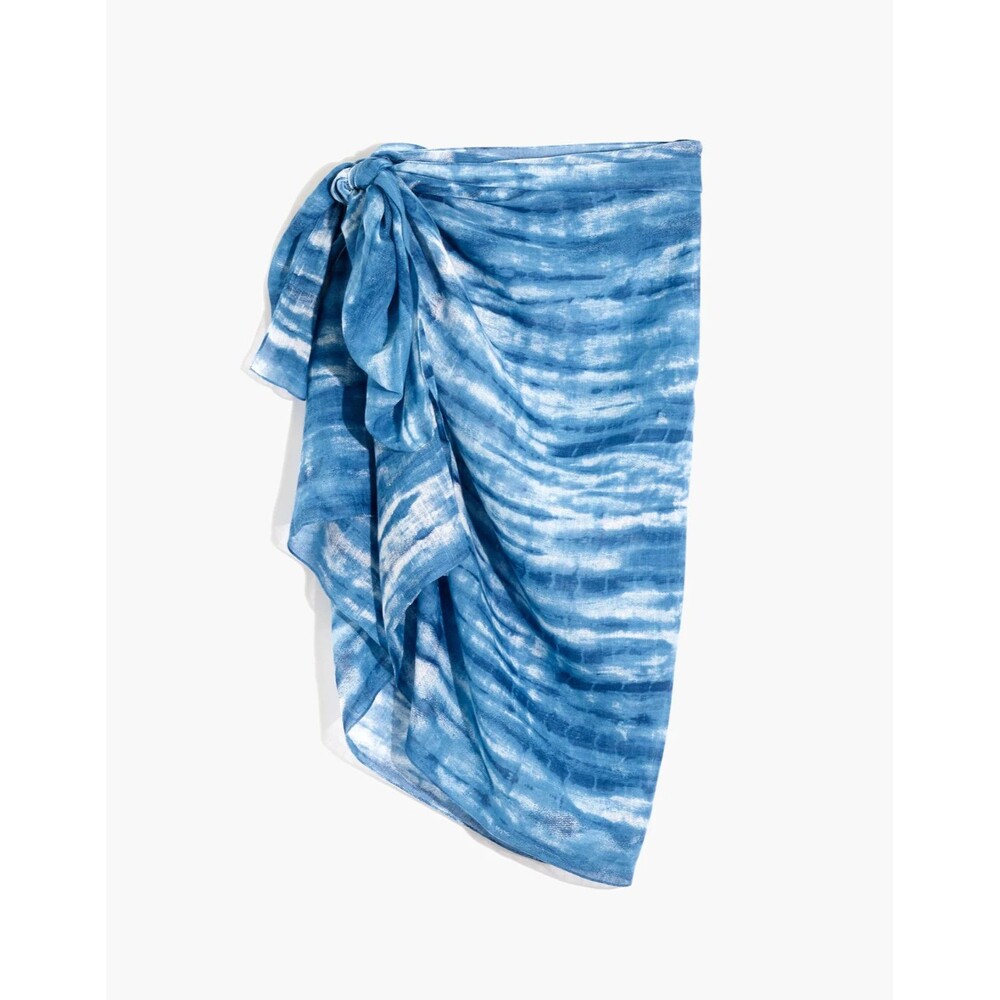 NWT Madewell Indigo Tie-Dye Sarong Scarf in Coastal Blue Cotton/Linen